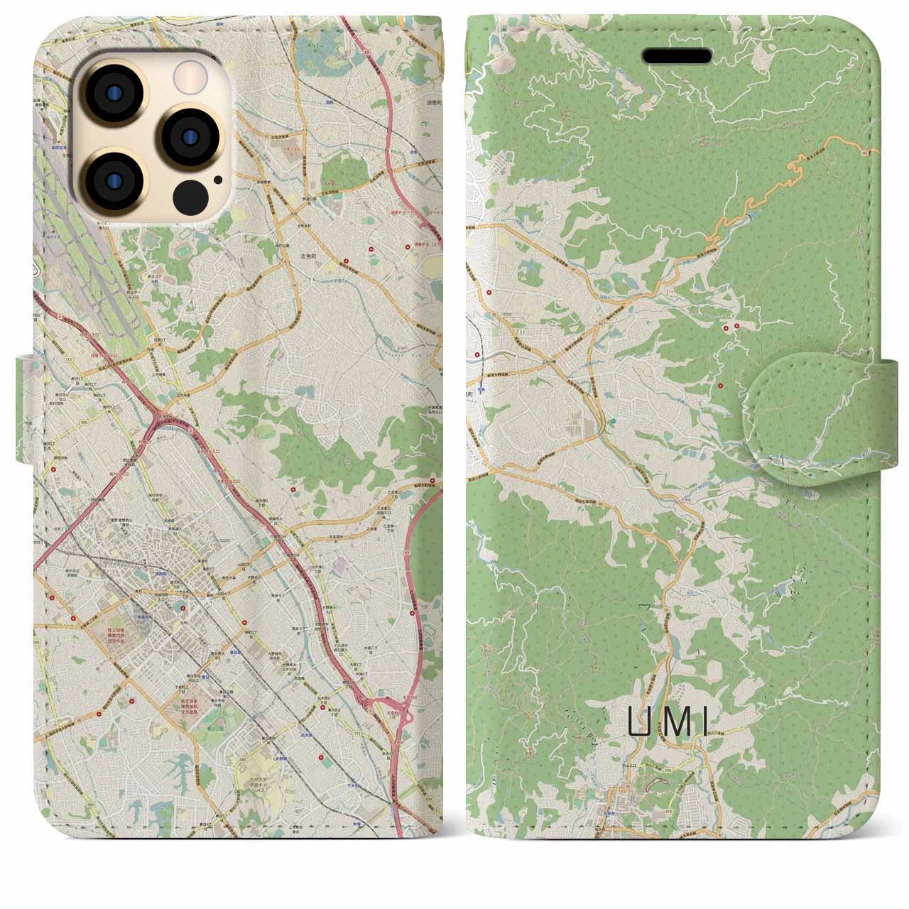 【宇美】地図柄iPhoneケース（手帳両面タイプ・ナチュラル）iPhone 12 Pro Max 用