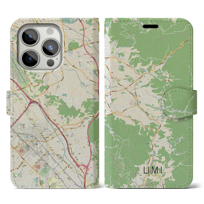 【宇美（福岡県）】地図柄iPhoneケース（手帳タイプ）ナチュラル・iPhone 15 Pro 用