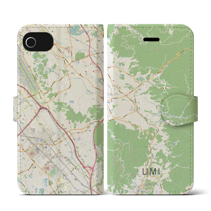 【宇美（福岡県）】地図柄iPhoneケース（手帳タイプ）ナチュラル・iPhone SE（第3 / 第2世代） / 8 / 7 / 6s / 6 用