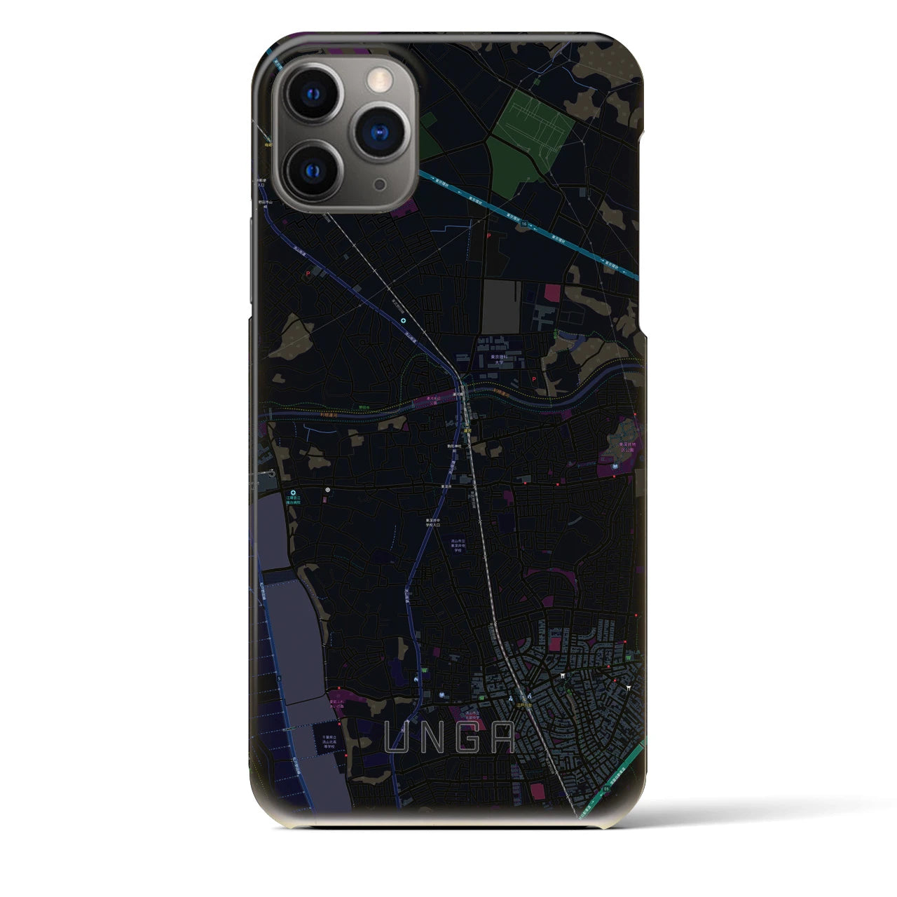 【運河】地図柄iPhoneケース（バックカバータイプ・ブラック）iPhone 11 Pro Max 用