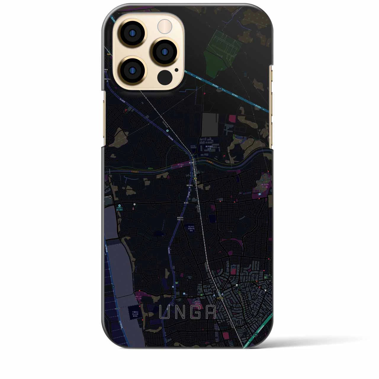 【運河】地図柄iPhoneケース（バックカバータイプ・ブラック）iPhone 12 Pro Max 用
