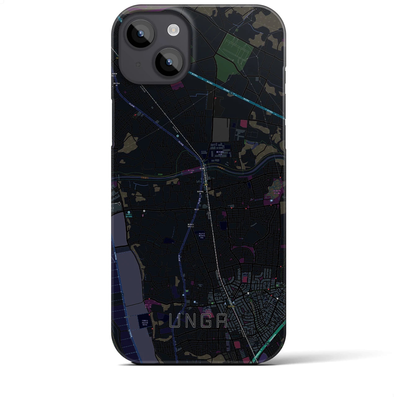 【運河】地図柄iPhoneケース（バックカバータイプ・ブラック）iPhone 14 Plus 用