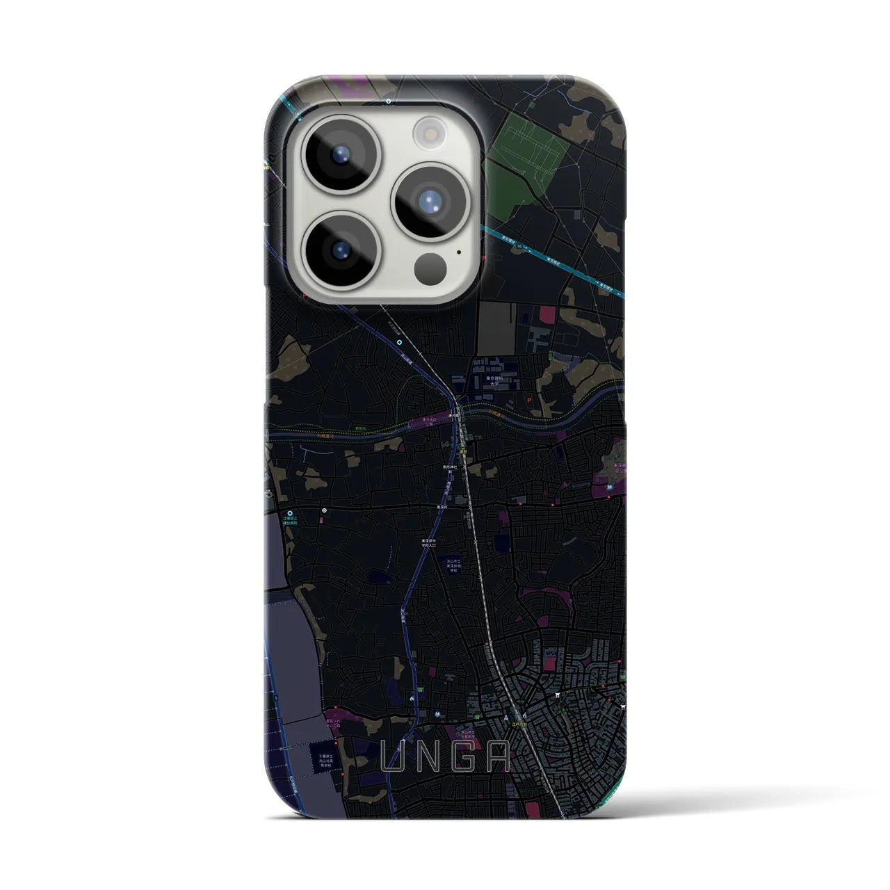 【運河】地図柄iPhoneケース（バックカバータイプ・ブラック）iPhone 15 Pro 用