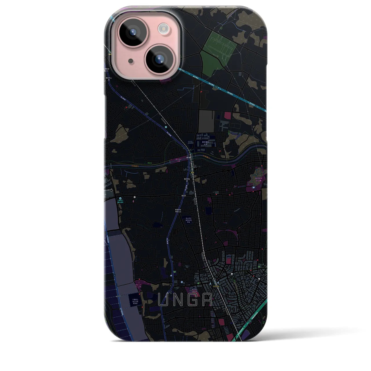 【運河】地図柄iPhoneケース（バックカバータイプ・ブラック）iPhone 15 Plus 用