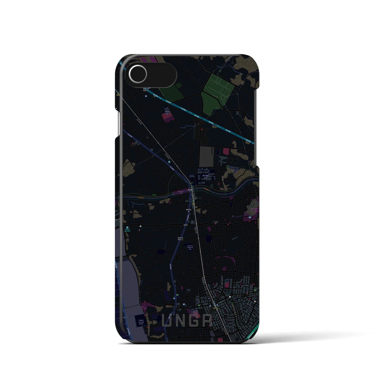 【運河】地図柄iPhoneケース（バックカバータイプ・ブラック）iPhone SE（第3 / 第2世代） / 8 / 7 / 6s / 6 用