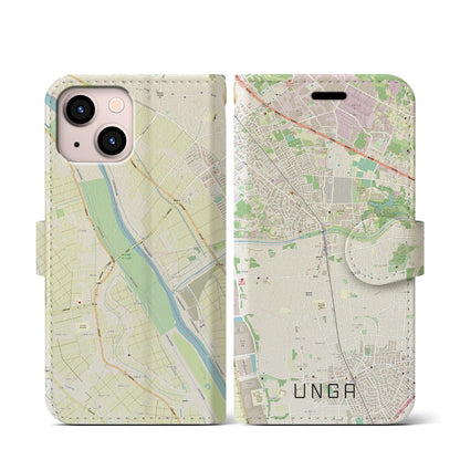 【運河（千葉県）】地図柄iPhoneケース（手帳タイプ）ナチュラル・iPhone 13 mini 用