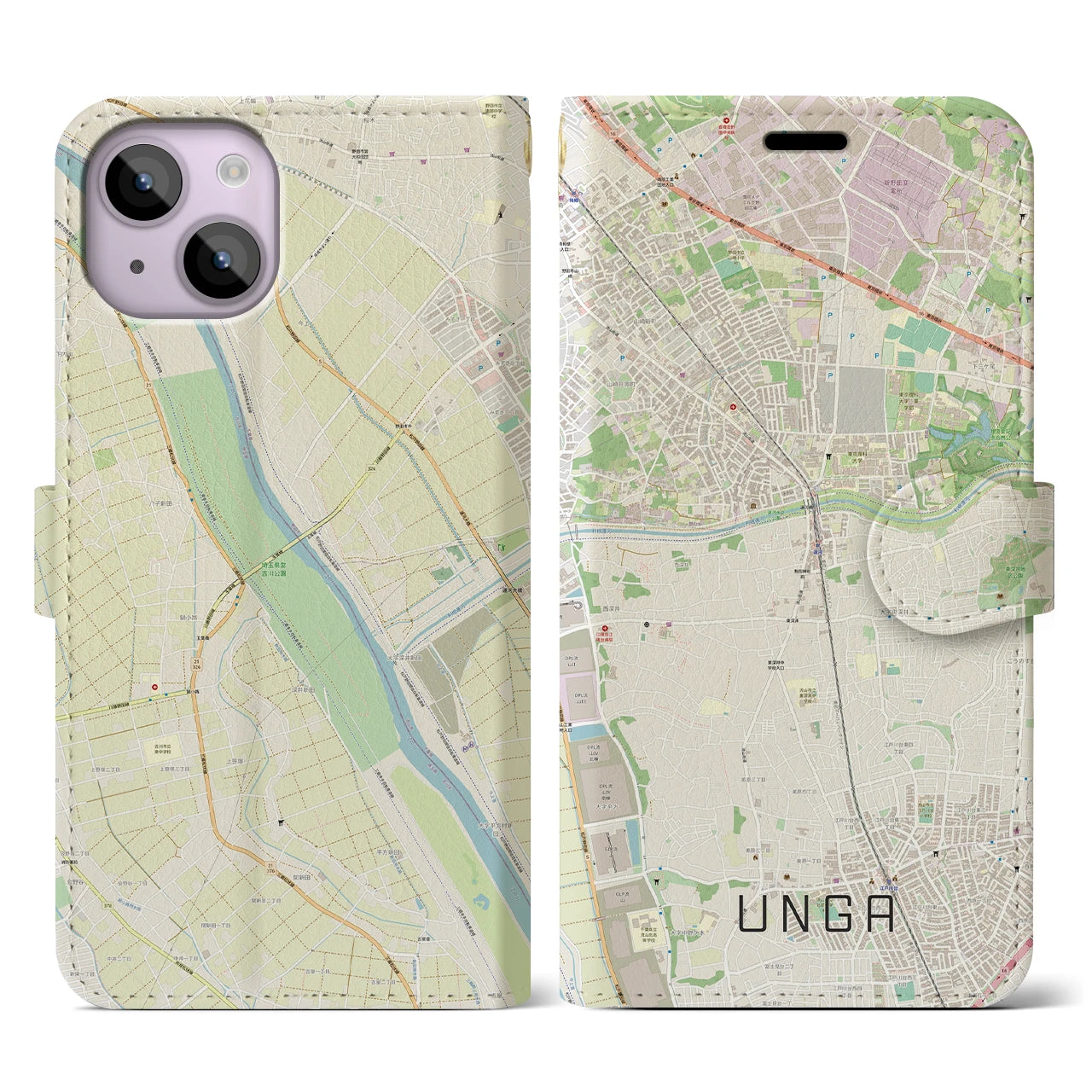 【運河】地図柄iPhoneケース（手帳両面タイプ・ナチュラル）iPhone 14 用