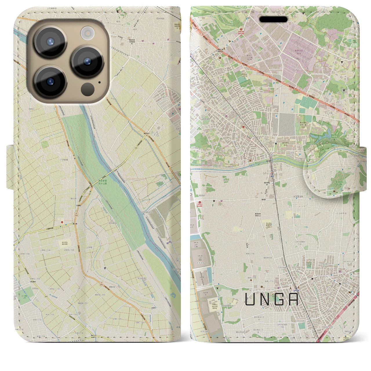 【運河】地図柄iPhoneケース（手帳両面タイプ・ナチュラル）iPhone 14 Pro Max 用