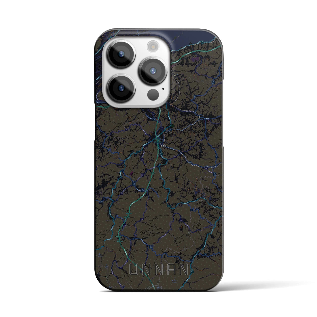 【雲南】地図柄iPhoneケース（バックカバータイプ・ブラック）iPhone 14 Pro 用