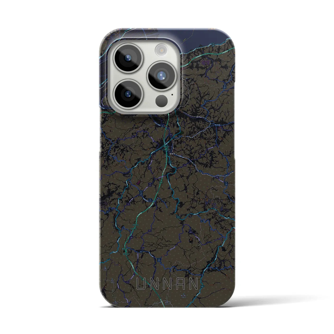 【雲南】地図柄iPhoneケース（バックカバータイプ・ブラック）iPhone 15 Pro 用