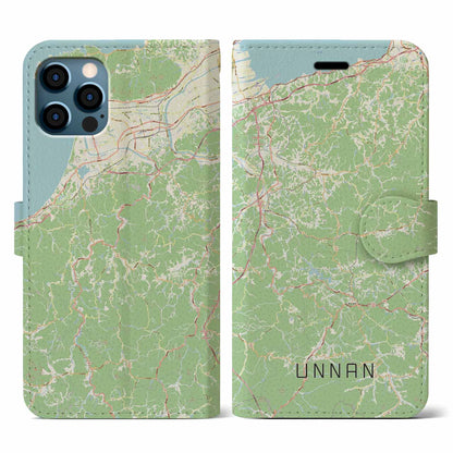 【雲南（島根県）】地図柄iPhoneケース（手帳タイプ）ナチュラル・iPhone 12 / 12 Pro 用