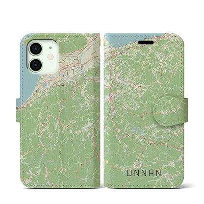【雲南（島根県）】地図柄iPhoneケース（手帳タイプ）ナチュラル・iPhone 12 mini 用