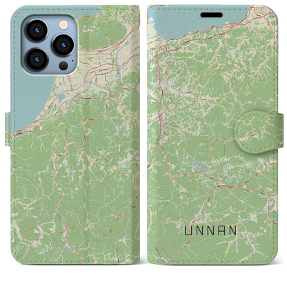 【雲南（島根県）】地図柄iPhoneケース（手帳タイプ）ナチュラル・iPhone 13 Pro Max 用