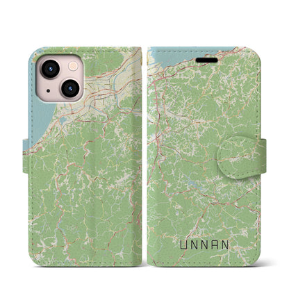 【雲南（島根県）】地図柄iPhoneケース（手帳タイプ）ナチュラル・iPhone 13 mini 用