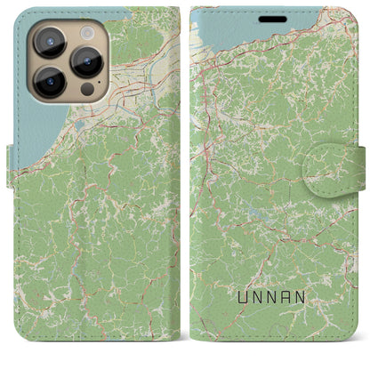 【雲南（島根県）】地図柄iPhoneケース（手帳タイプ）ナチュラル・iPhone 14 Pro Max 用