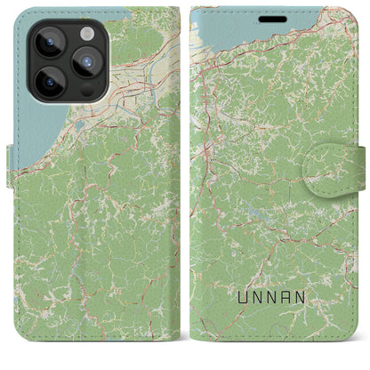 【雲南（島根県）】地図柄iPhoneケース（手帳タイプ）ナチュラル・iPhone 15 Pro Max 用