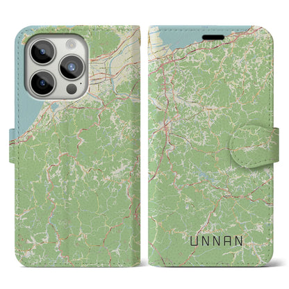 【雲南（島根県）】地図柄iPhoneケース（手帳タイプ）ナチュラル・iPhone 15 Pro 用
