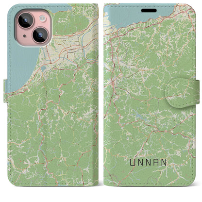 【雲南（島根県）】地図柄iPhoneケース（手帳タイプ）ナチュラル・iPhone 15 Plus 用