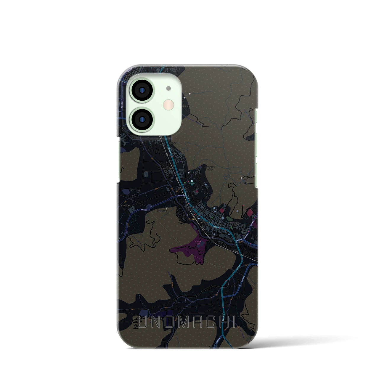 【卯之町】地図柄iPhoneケース（バックカバータイプ・ブラック）iPhone 12 mini 用