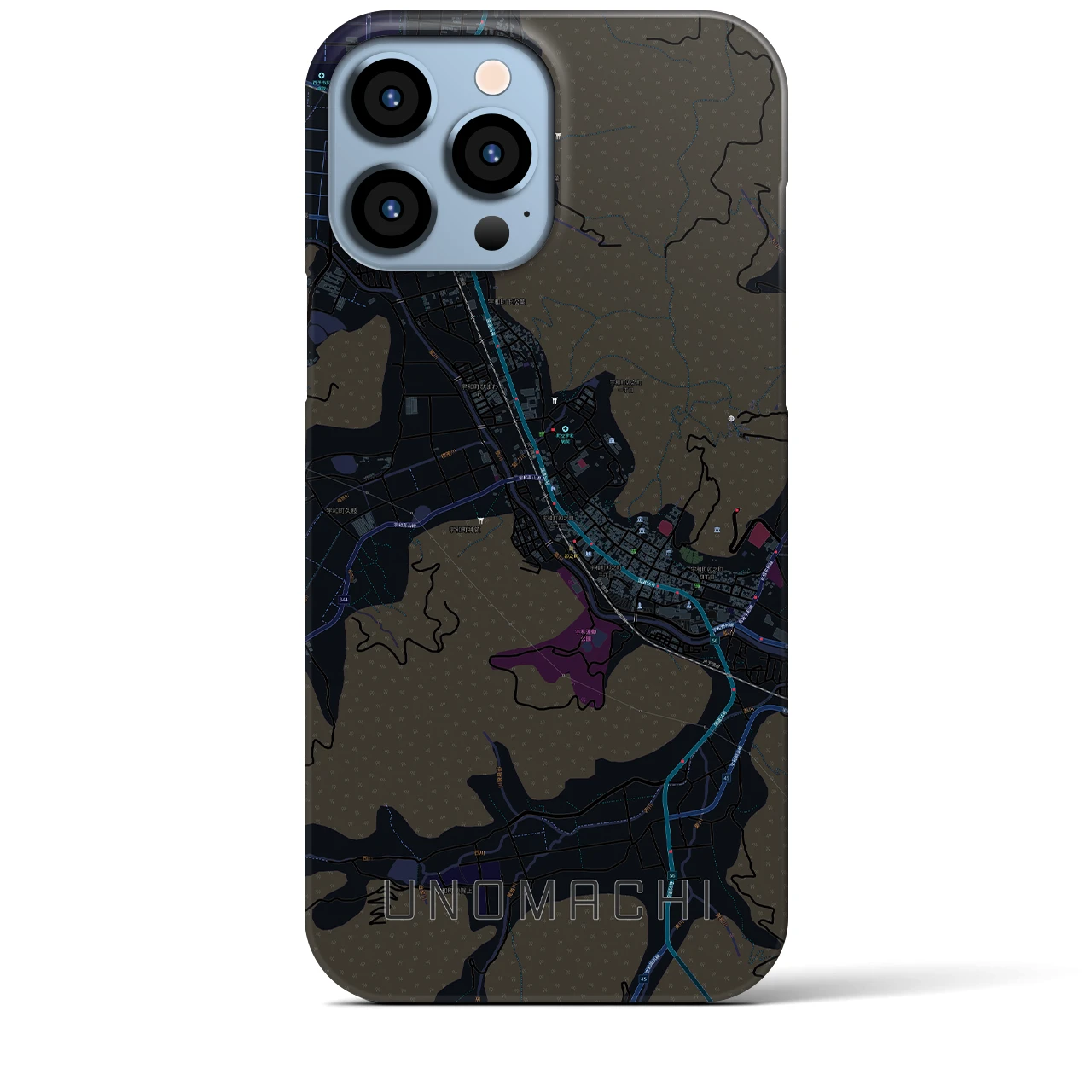 【卯之町】地図柄iPhoneケース（バックカバータイプ・ブラック）iPhone 13 Pro Max 用