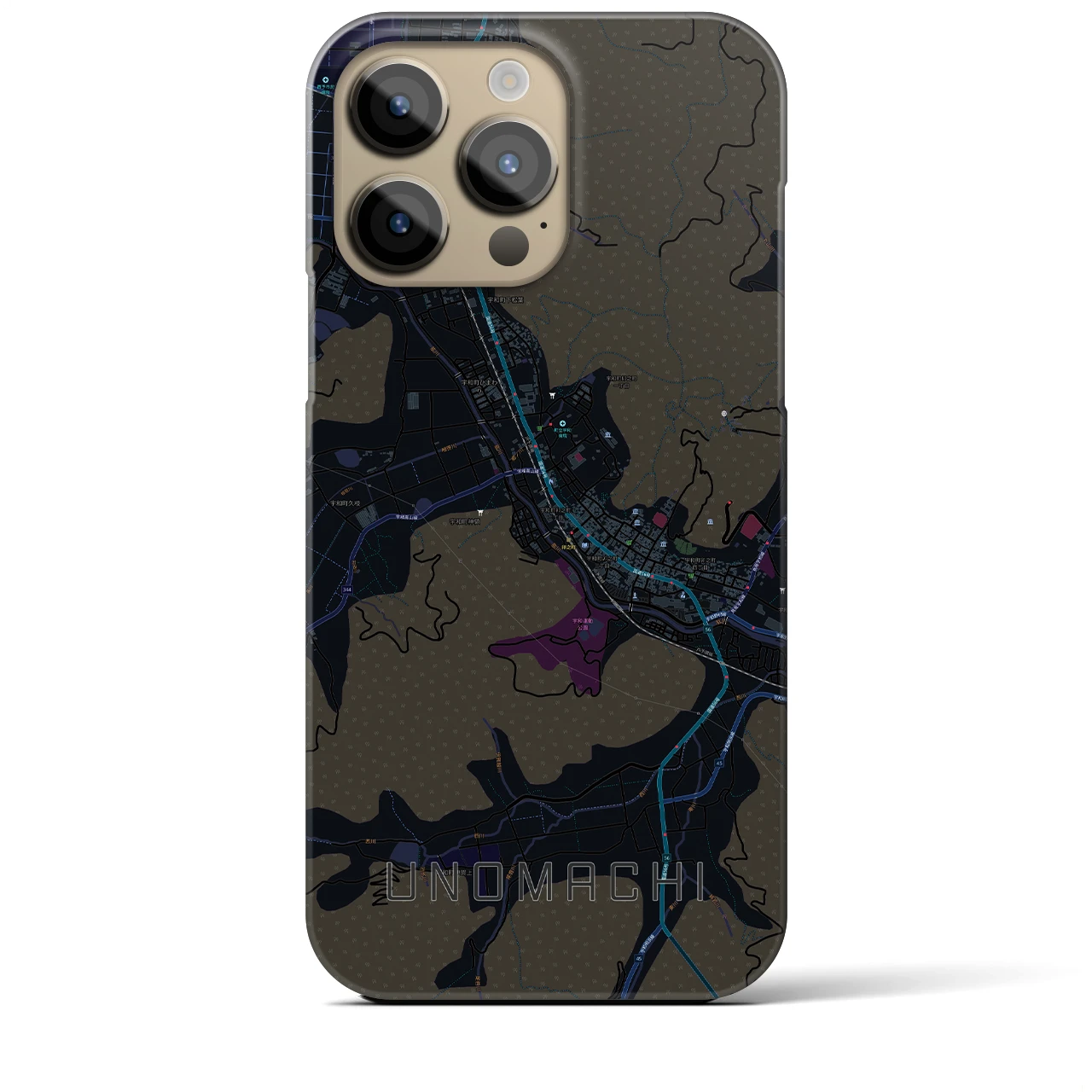 【卯之町】地図柄iPhoneケース（バックカバータイプ・ブラック）iPhone 14 Pro Max 用
