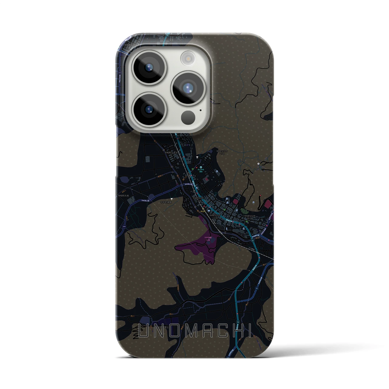 【卯之町】地図柄iPhoneケース（バックカバータイプ・ブラック）iPhone 15 Pro 用