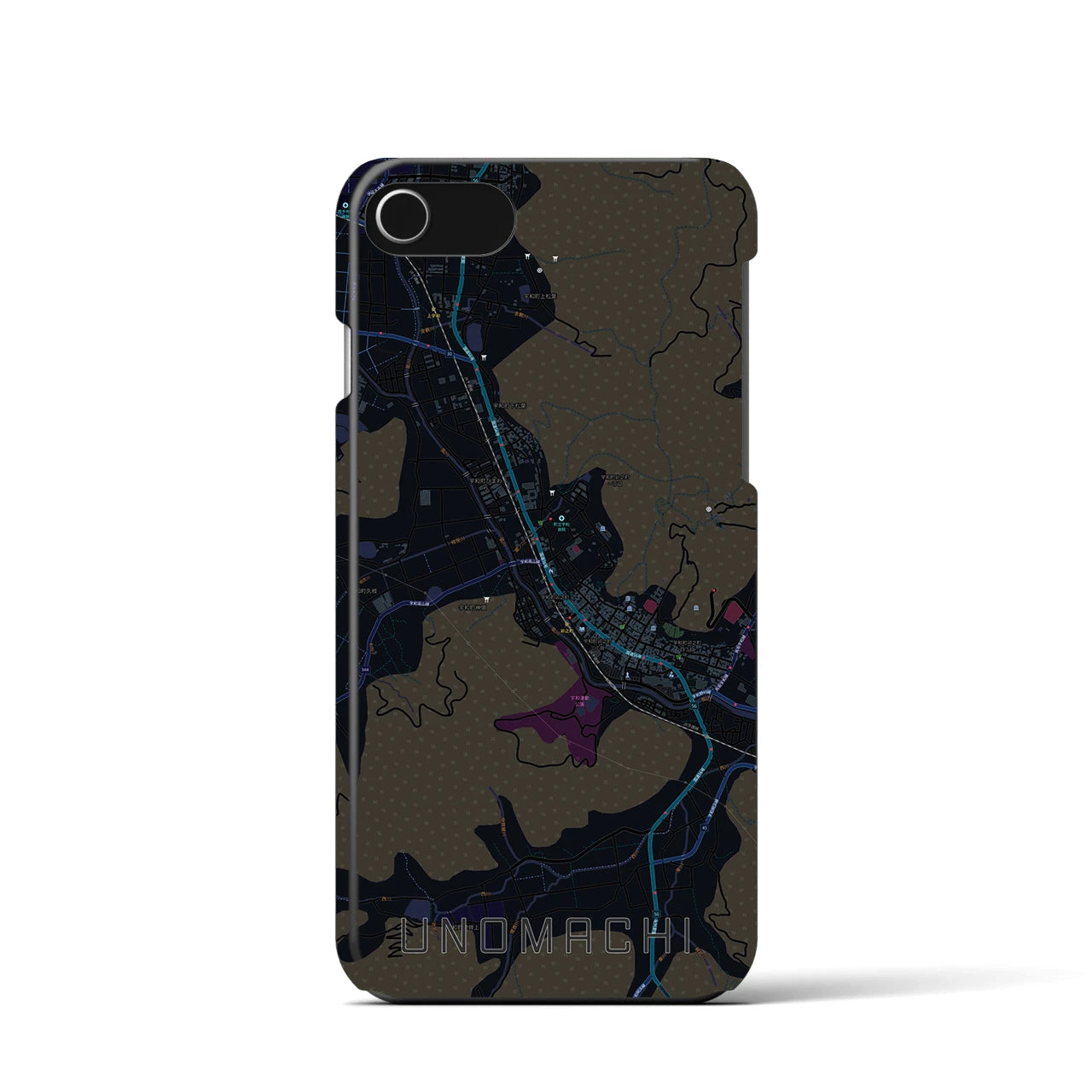 【卯之町】地図柄iPhoneケース（バックカバータイプ・ブラック）iPhone SE（第3 / 第2世代） / 8 / 7 / 6s / 6 用