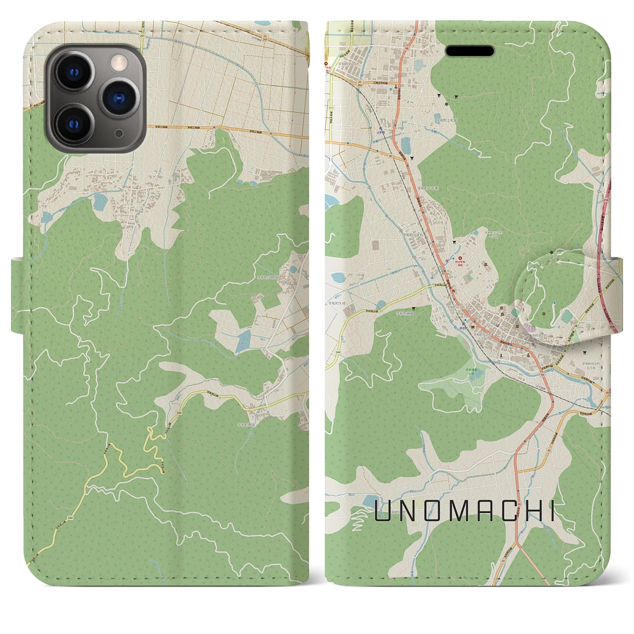 【卯之町】地図柄iPhoneケース（手帳両面タイプ・ナチュラル）iPhone 11 Pro Max 用