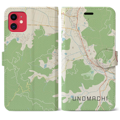 【卯之町（愛媛県）】地図柄iPhoneケース（手帳タイプ）ナチュラル・iPhone 11 用