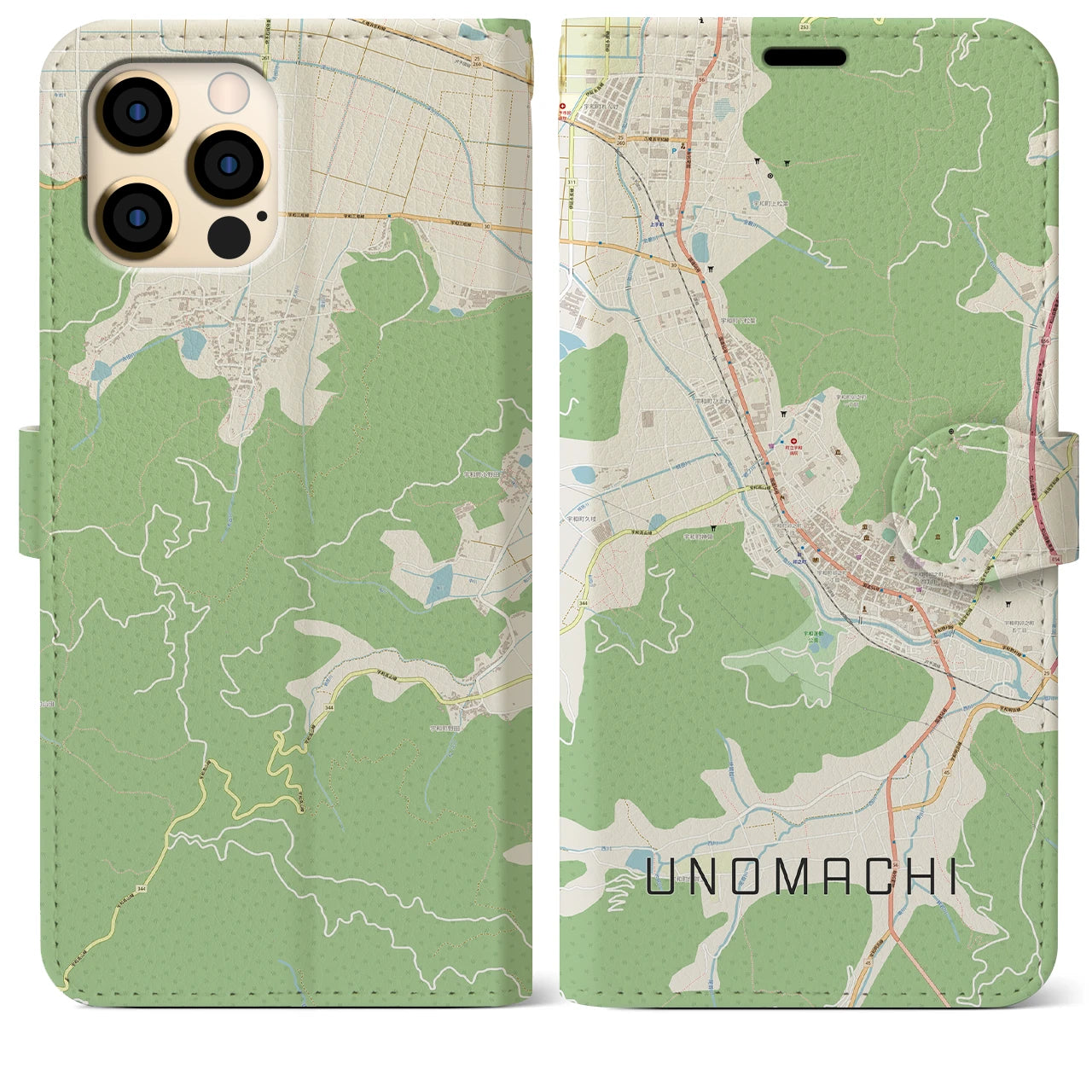 【卯之町】地図柄iPhoneケース（手帳両面タイプ・ナチュラル）iPhone 12 Pro Max 用