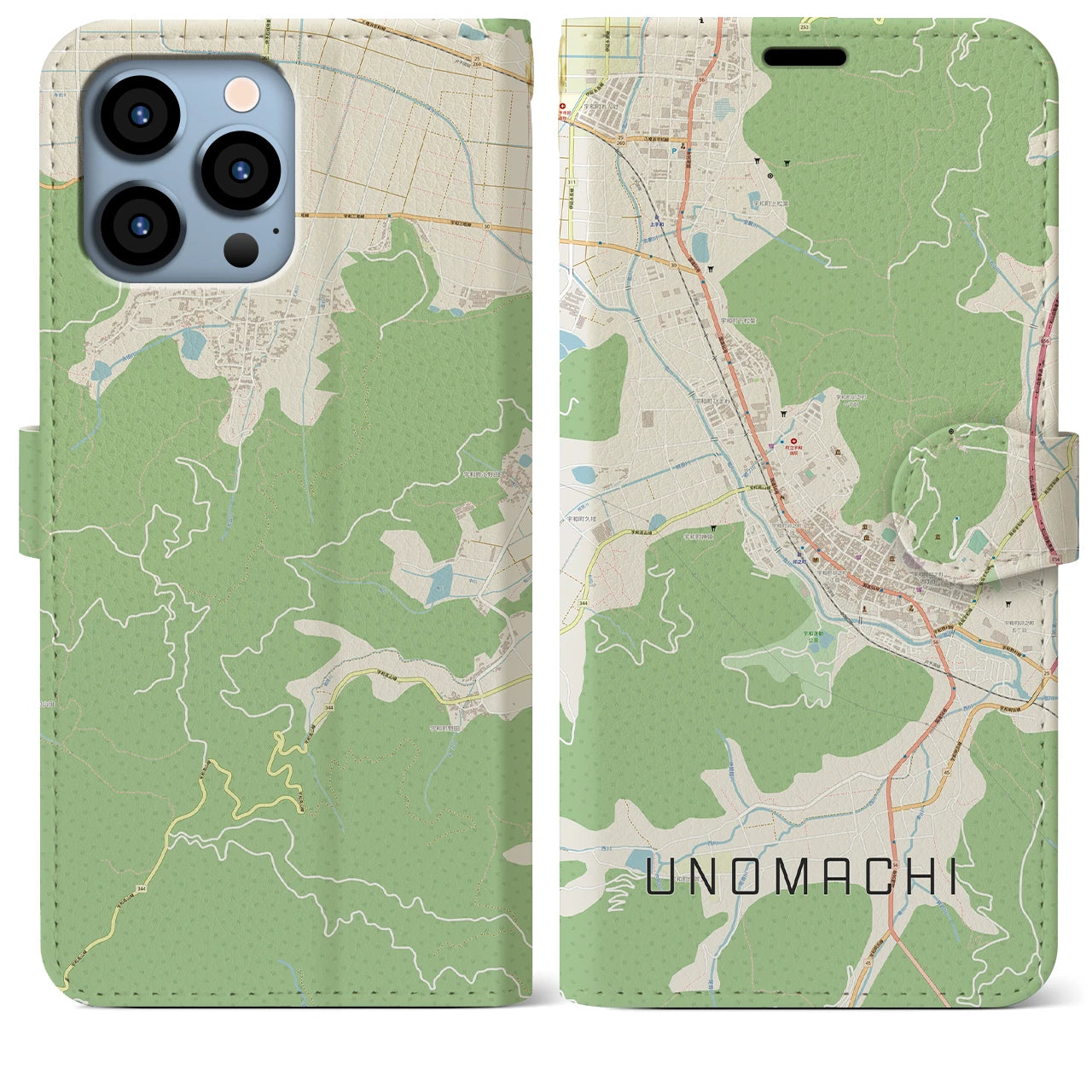 【卯之町】地図柄iPhoneケース（手帳両面タイプ・ナチュラル）iPhone 13 Pro Max 用