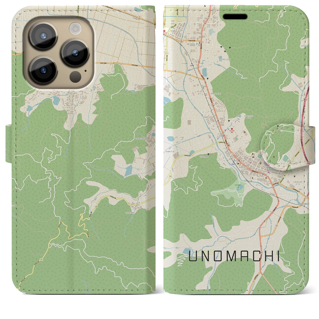 【卯之町】地図柄iPhoneケース（手帳両面タイプ・ナチュラル）iPhone 14 Pro Max 用
