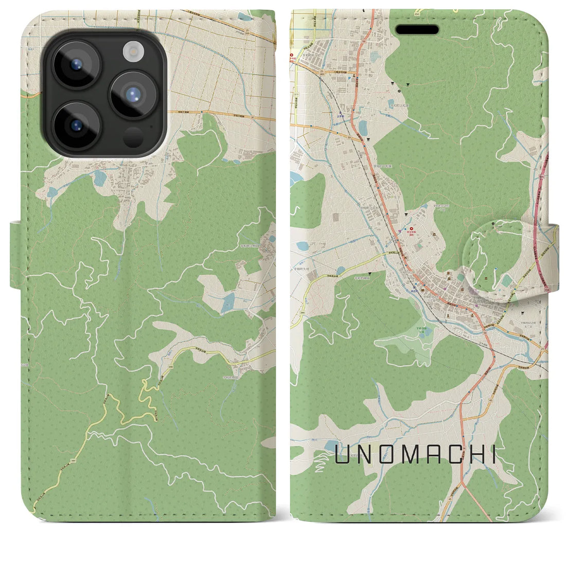 【卯之町】地図柄iPhoneケース（手帳両面タイプ・ナチュラル）iPhone 15 Pro Max 用