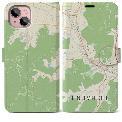【卯之町（愛媛県）】地図柄iPhoneケース（手帳タイプ）ナチュラル・iPhone 15 Plus 用