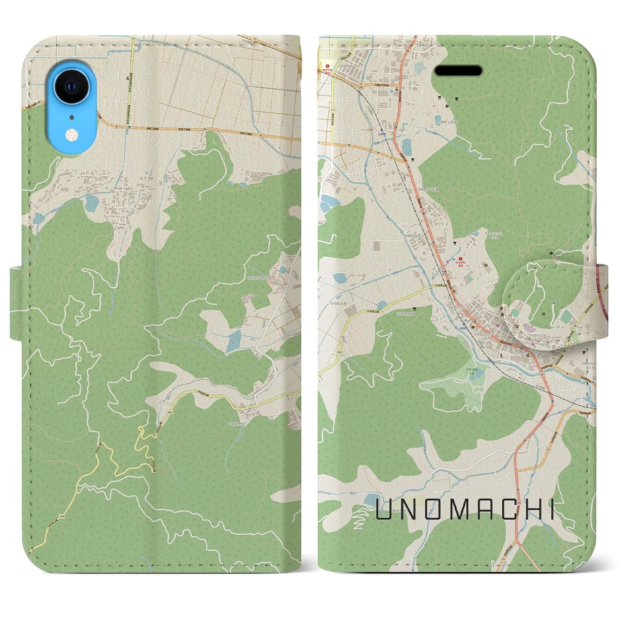 【卯之町】地図柄iPhoneケース（手帳両面タイプ・ナチュラル）iPhone XR 用