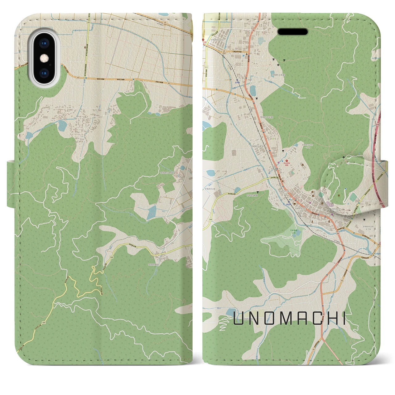 【卯之町】地図柄iPhoneケース（手帳両面タイプ・ナチュラル）iPhone XS Max 用