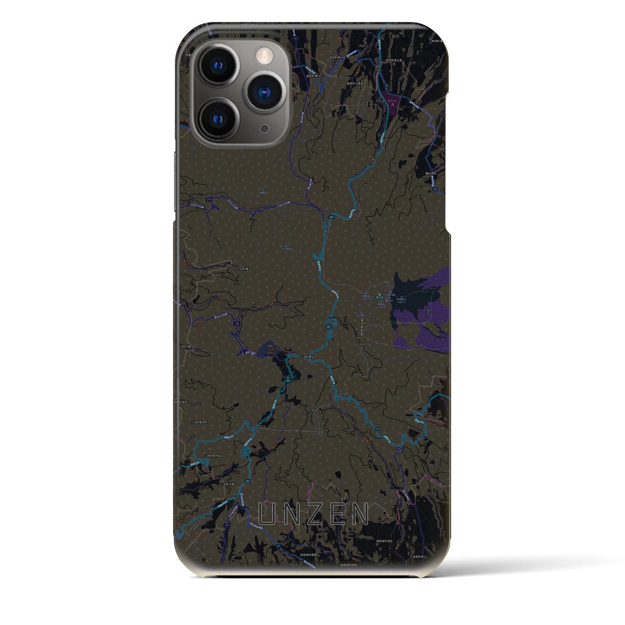 【雲仙】地図柄iPhoneケース（バックカバータイプ・ブラック）iPhone 11 Pro Max 用