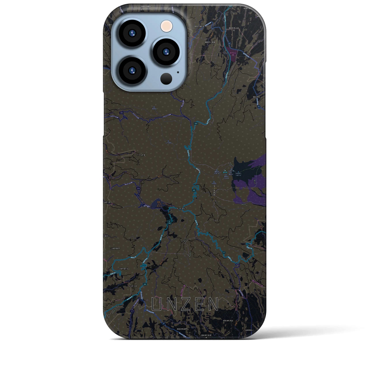 【雲仙】地図柄iPhoneケース（バックカバータイプ・ブラック）iPhone 13 Pro Max 用