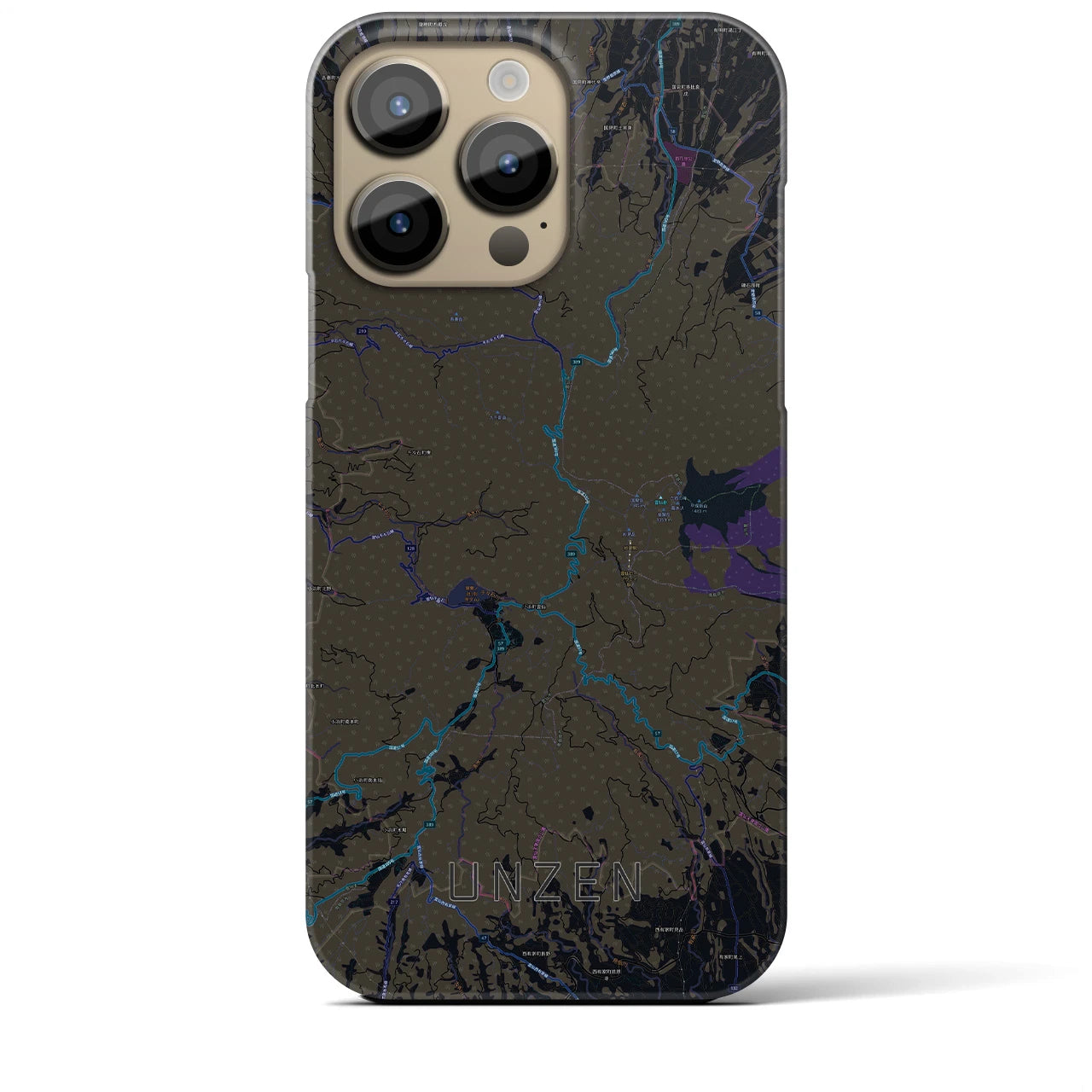 【雲仙】地図柄iPhoneケース（バックカバータイプ・ブラック）iPhone 14 Pro Max 用