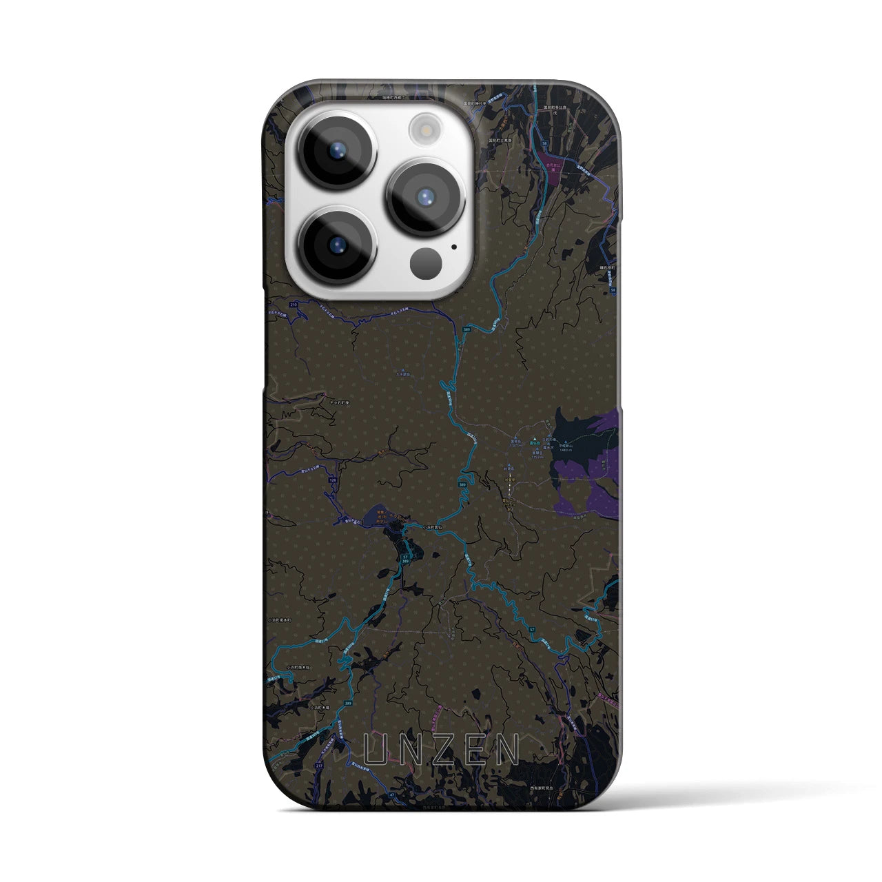 【雲仙】地図柄iPhoneケース（バックカバータイプ・ブラック）iPhone 14 Pro 用