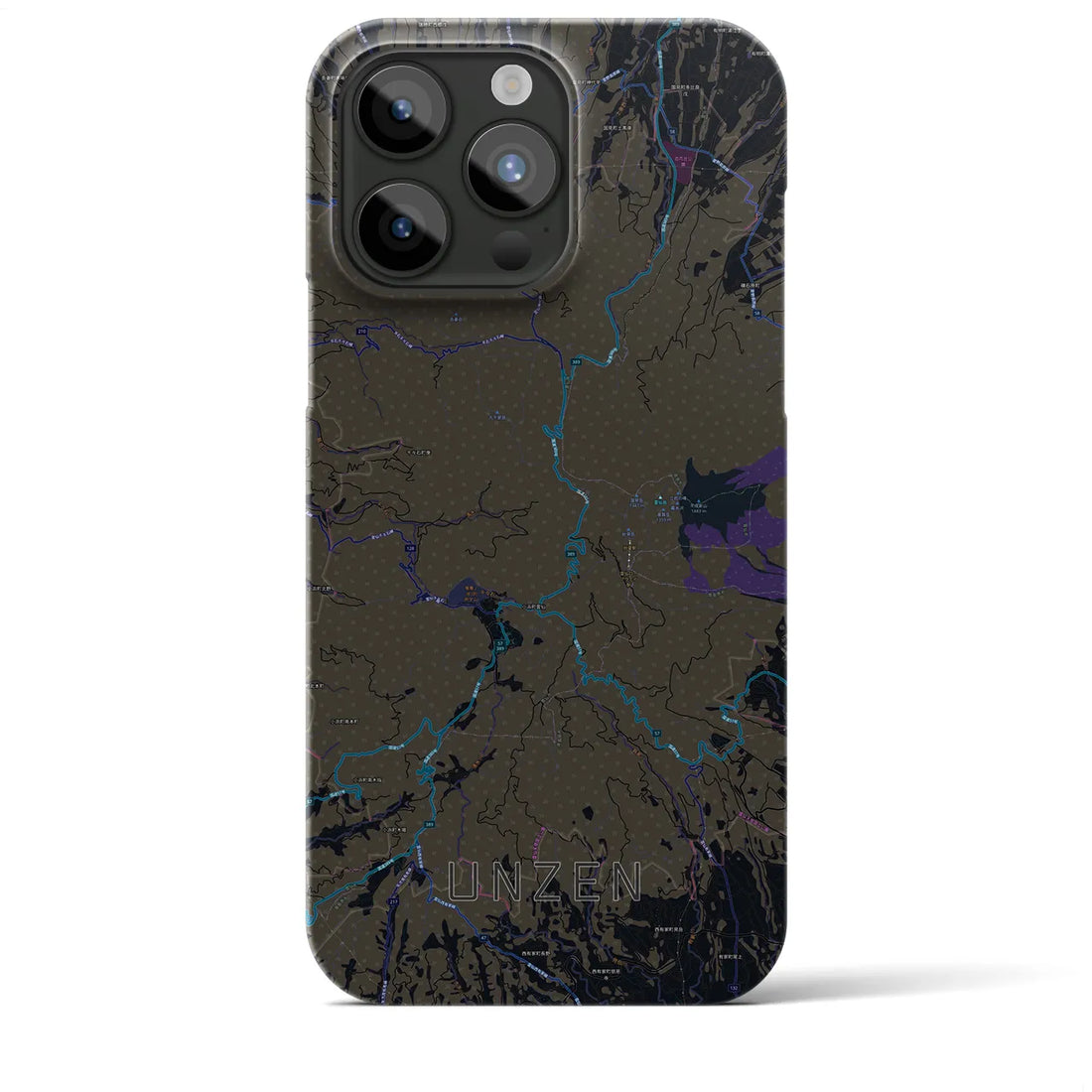 【雲仙】地図柄iPhoneケース（バックカバータイプ・ブラック）iPhone 15 Pro Max 用