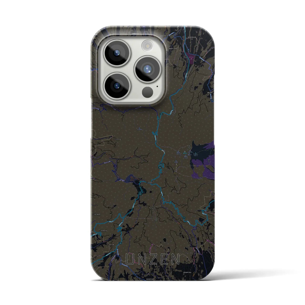【雲仙】地図柄iPhoneケース（バックカバータイプ・ブラック）iPhone 15 Pro 用