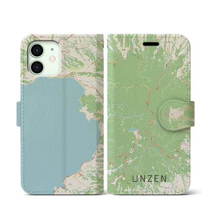 【雲仙（長崎県）】地図柄iPhoneケース（手帳タイプ）ナチュラル・iPhone 12 mini 用