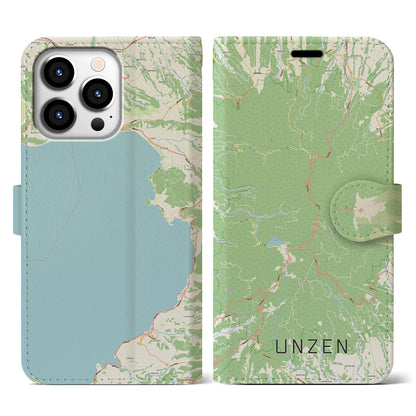 【雲仙（長崎県）】地図柄iPhoneケース（手帳タイプ）ナチュラル・iPhone 13 Pro 用