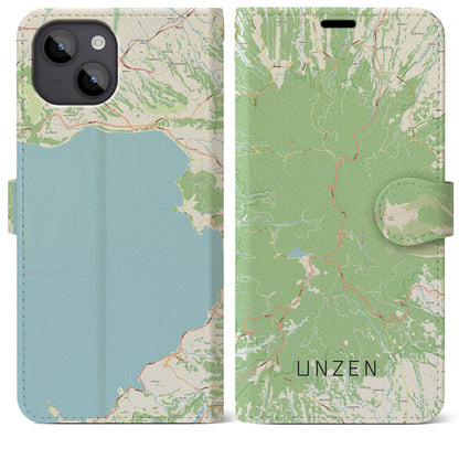 【雲仙（長崎県）】地図柄iPhoneケース（手帳タイプ）ナチュラル・iPhone 14 Plus 用