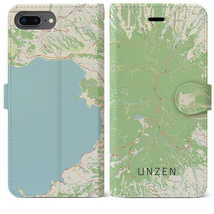 【雲仙（長崎県）】地図柄iPhoneケース（手帳タイプ）ナチュラル・iPhone 8Plus /7Plus / 6sPlus / 6Plus 用