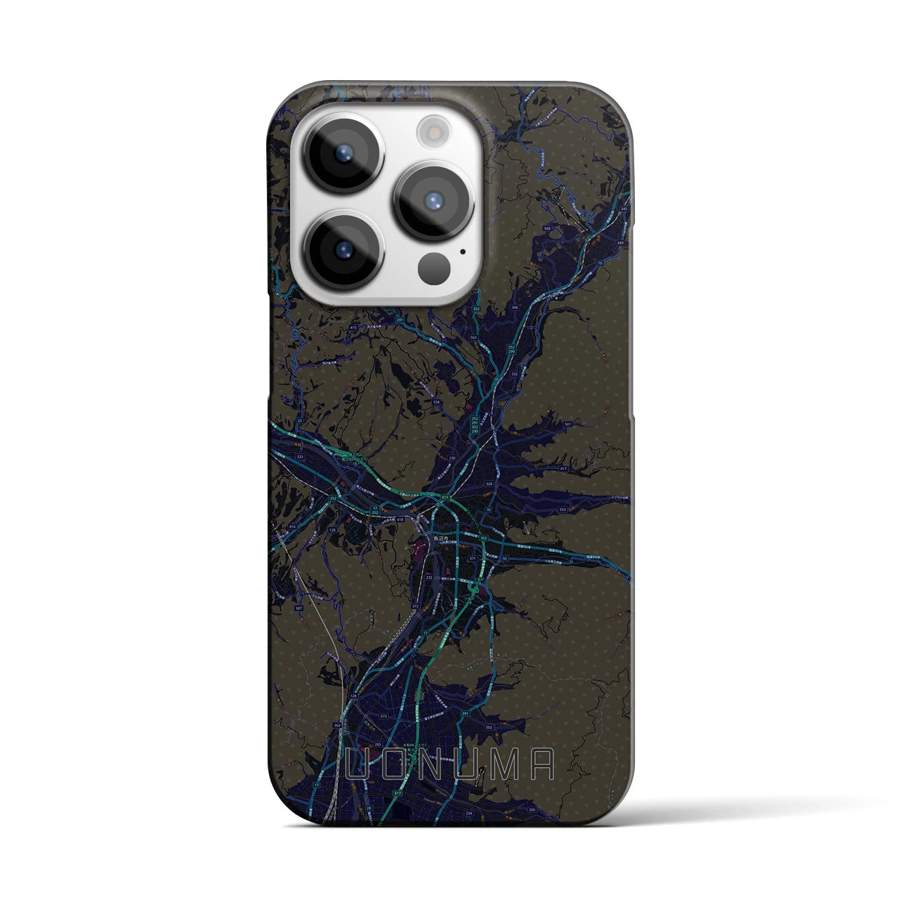 【魚沼】地図柄iPhoneケース（バックカバータイプ・ブラック）iPhone 14 Pro 用