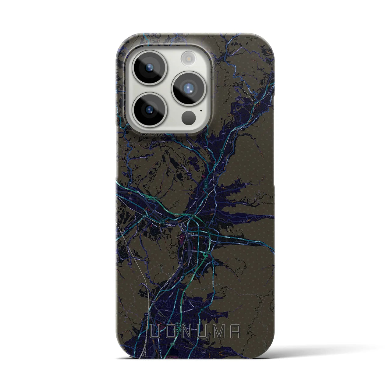 【魚沼】地図柄iPhoneケース（バックカバータイプ・ブラック）iPhone 15 Pro 用