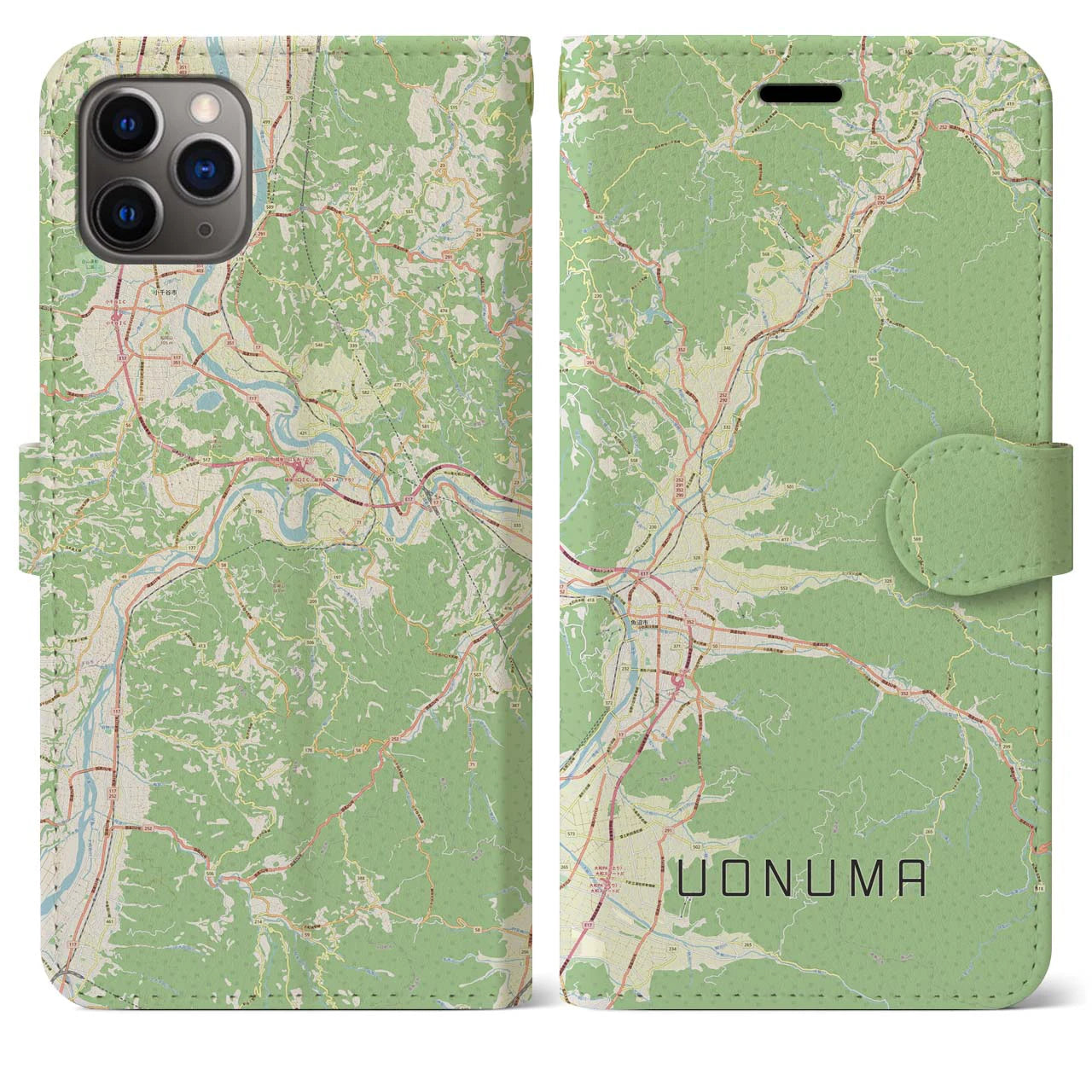【魚沼】地図柄iPhoneケース（手帳両面タイプ・ナチュラル）iPhone 11 Pro Max 用