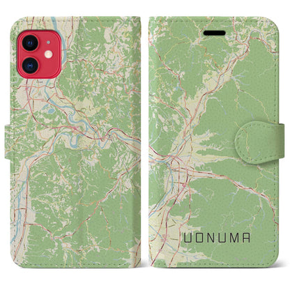 【魚沼（新潟県）】地図柄iPhoneケース（手帳タイプ）ナチュラル・iPhone 11 用